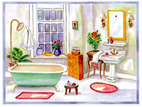 Bathroom Mural - Tub, Sink, Towels