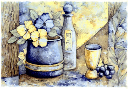 Kitchen Mural Flowers, Grapes, Wine