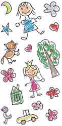 Children Drawing, Hearts, Tree, Flower, Bird, Heart, Sta BITS 16 PIECES