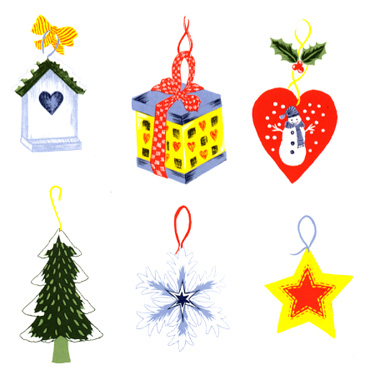 Christmas Ornaments - Snowflake, Birdhouse, Gift, Tree, Star