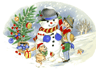 Snowman with Children, Christmas Tree