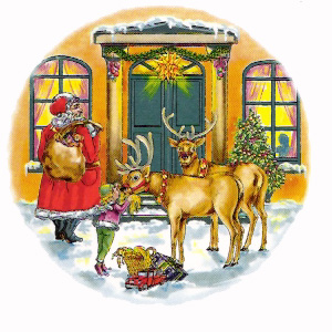 Christmas Scene with Santa, Reindeer, Elf