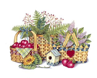 Fern, Apple, Birdhouse, Sunflower Baskets