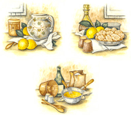 Lemon Cookies Accent Set Pitcher, Wooden Spoons, Wine. Bundt Pan