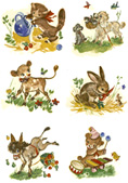Children Playing, Boy, Girl, Dog, Duck, Chickens, Rabbit, Deer