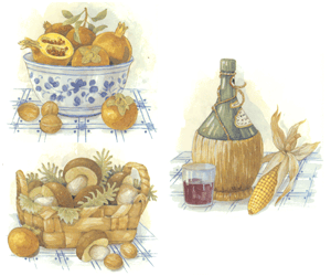Tile Designs - Autunno - Mushrooms, Corn, Pomegrante