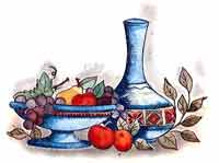 Morocco Accent with Blue Vase, Bowl, Pear, Apple, Grapes