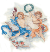 Angels-Cherubs with Flowers, Book, Scroll