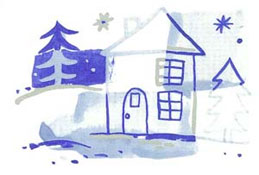 House Scene Blue and Silver Christmas