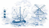 Blue Delft Nautical Mural