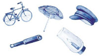 Blue Delft Nautical Bits - Bicycle, Hat, Telescope, Umberella