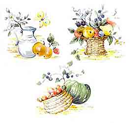 Fruit Basket Accent Set 3 piece Oranges, Basket, Pitcher, Pears, Apples
