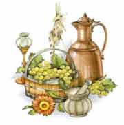 Kitchen Delight - Copper Teapot, Basket of Green Grapes