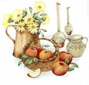 Kitchen Delight - Pitcher, Daisies, Apples, Basket