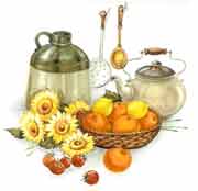 Kitchen Delight - Teapot, Tomatoes, Lemons, Basket, Jug