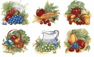 Vegetable and Fruit Basket, Pears, Peas, Corn, Cherry, Plums, Grapes, Pears