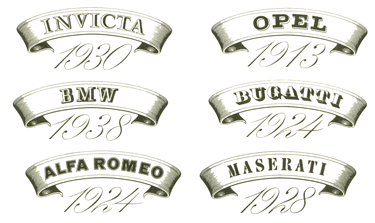 Vintage Car  Autos Labels  Maserati, Invicta, Opel, Buggatti, BMW, Alfa Romeo
