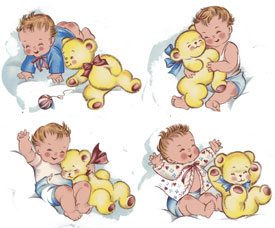 Baby Babies with Teddy Bear SET OF 4 BITS