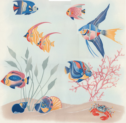 TROPICAL UNDERWATER FISH MURAL WITH CRYSTAL