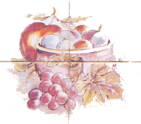 WINE AND FRUIT ACCENT BOWL, PEACH, GRAPES, PLUMS