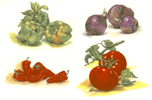 Vegetables Bits - Tomato, Green Peppers, Red Peppers, Onions