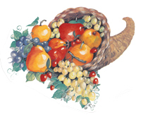 Horn Of Fruit Mural , pears, grapes apples, oranges