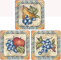 Bordered Fruit - Grapes, Apples, Pears - 3 PC. SET
