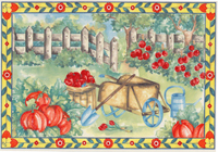 Fall Garden, Pumpkin, Apple, Wheelbarrel Mural