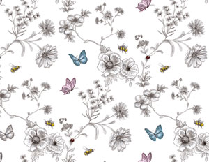 Overall Design - SECRET GARDEN WITH BUTTERFLIES, FLOWERS AND BEES COLOR CHINTZ