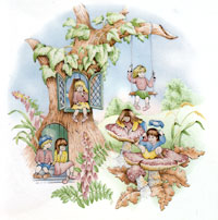 Child's Tree House, Swing and Mushroom