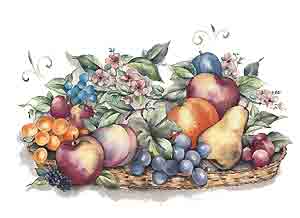Frutta Mural Pears, Oranges, Grapes, Apples, Cherries Strawberries, Flowers