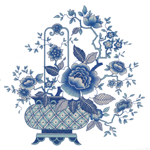 Blue Oriental Basket with Flowers