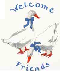 Geese with Blue Ribbon - WELCOME FRIENDS