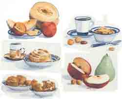 Apples, Cereal & Coffee, Pastries, Melons