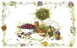 Bowl of Cherries Topiary with Pansy, Blueberries, Ivy Mural