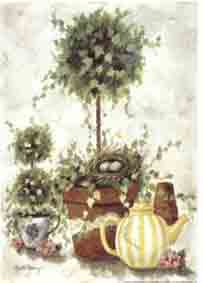 Topiary with Eggs in Birdnest and Yellow/White Teapot Mural