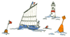 Blue - Ship, Lighthouse, Buoy, at sea
