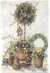 Topiary with Birdhouse and Ivy Mural