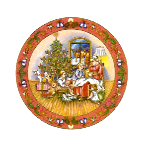 Christmas Scene with Tree, Presents, Children, Story time