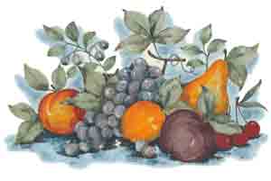 Fruit - Pear, Peach, Plum, Cherry, Grapes, Blueberries Mural