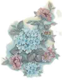 Blue Hydrangea with Pink Wild Roses