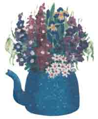 Blue Tea Kettle Potted Flowers