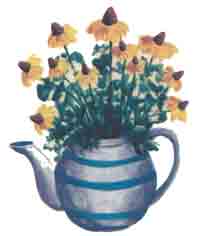 Blue Stripped Tea Pot with Browneyed Susan